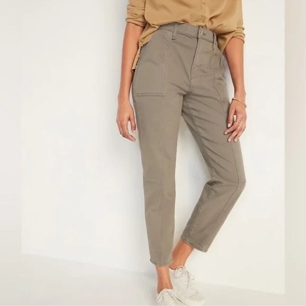 Extra High-Waisted Secret-Slim Pockets Sky-Hi Straight Olive Army Green Jeans 18